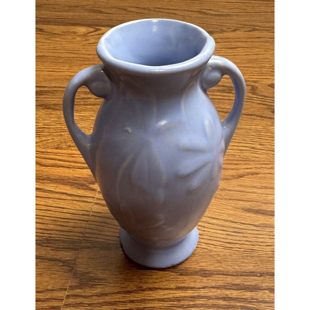 Shawnee‎ Pottery Vase With Embossed Flowers, Blue USA 5 1/2" Tall Vintage